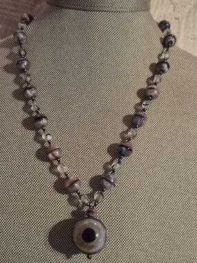 Evil Eye Agate With CRYSTAL ACCENTS and Stering Clasp-Vintage